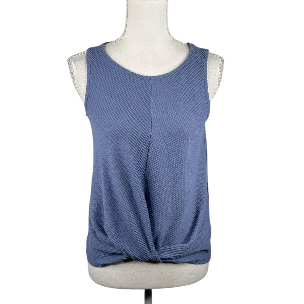 W5 Blue Ribbed Classic Summer Spring Casual Front Twist Tank Top Size Small